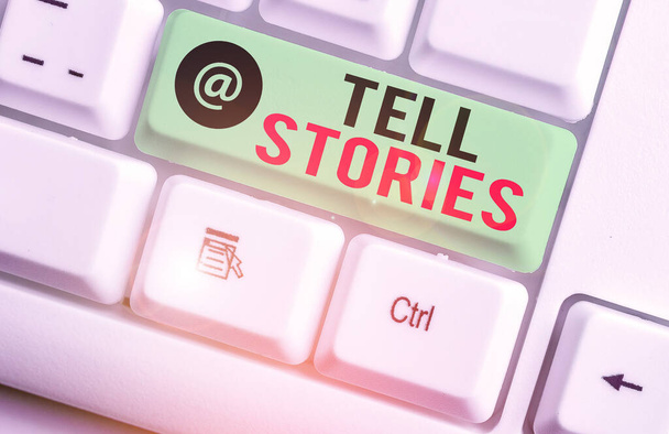 Koncepcionális kézírás a Tell Stories-ról. Üzleti fotó szöveg formális mondani valakinek valamit, ami történt. - Fotó, kép