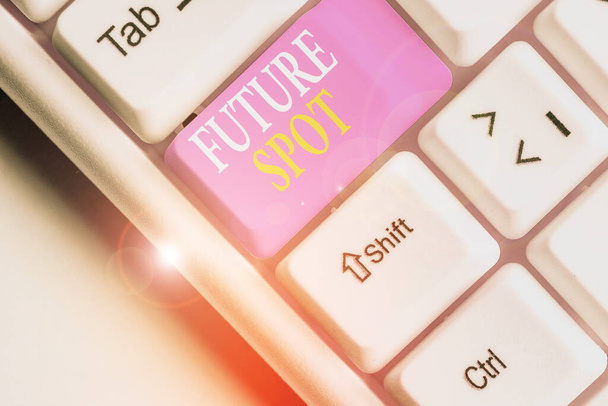 Käsiala tekstiä kirjallisesti Future Spot. Käsitteen merkitys tarkoittaa toimintaa, joka tapahtuu tulevaisuudessa
. - Valokuva, kuva