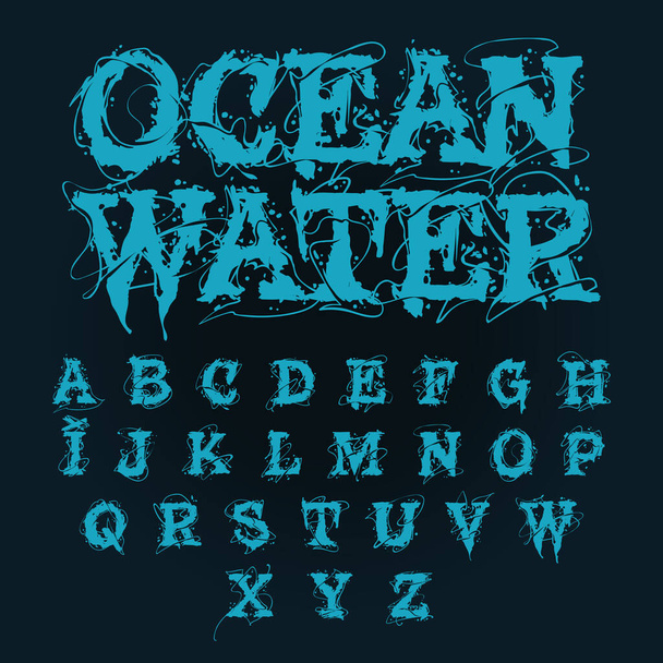Water Font. Aqua Alphabet. Drops Of Water Abc. Wet Letters  - ベクター画像