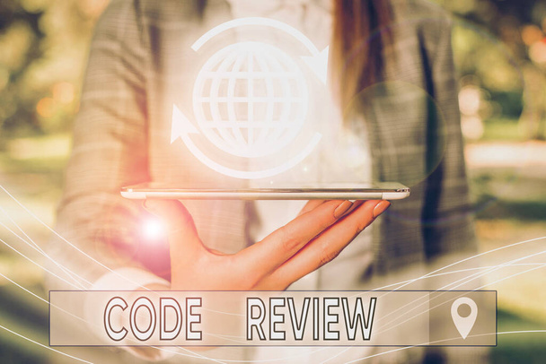 Conceptual hand writing showing Code Review. Business photo text single most effective technique for identifying security flaws. - Photo, Image