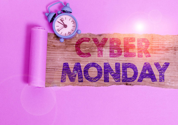 Writing note showing Cyber Monday. Business photo showcasing Monday after the Thanksgiving holiday Online shopping day. - Photo, Image