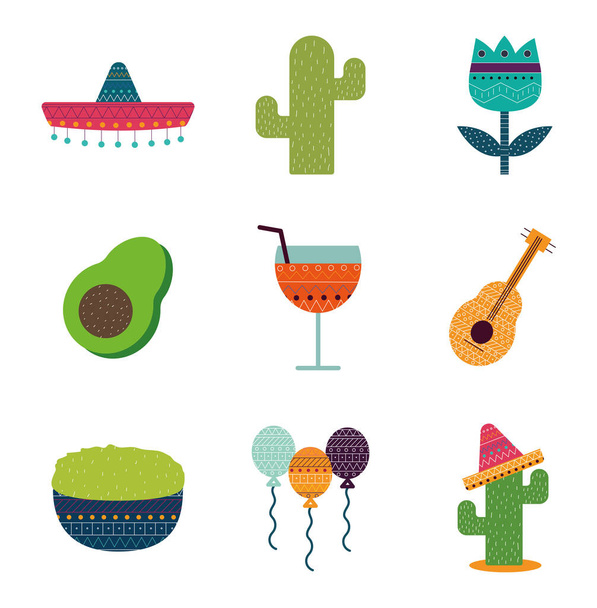 Mexican flat style icon set vector design - Vector, Image