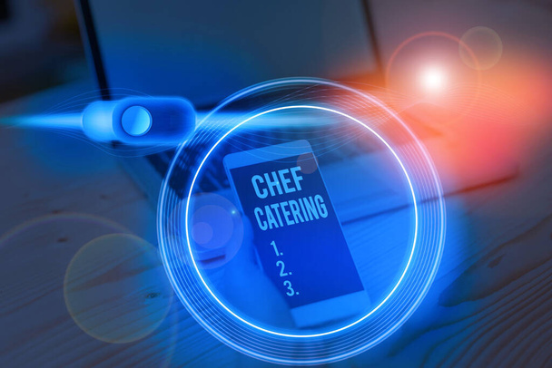 Escritura a mano conceptual que muestra Chef Catering. Muestra de fotos de negocios Proporciona servicios, alimentos y bebidas para diversos eventos
. - Foto, Imagen