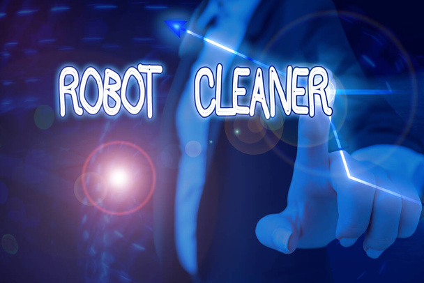 Signo de texto que muestra Robot Cleaner. Fotografía conceptual Programación inteligente y un sistema de aspiración limitado
. - Foto, Imagen