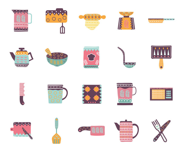 Kuchnia i elementy dekoracyjne płaski styl ikona zestaw wektor projektu - Wektor, obraz