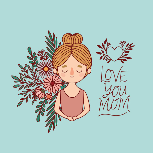 Mother cartoon with flowers and leaves vector design - Wektor, obraz