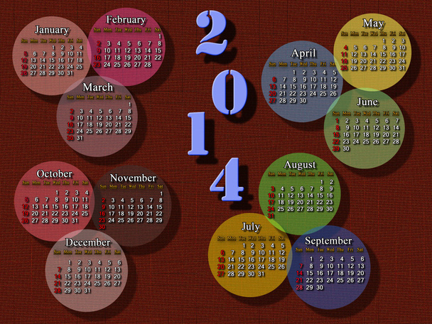 Kalendář na rok 2014 s mnohobarevnou kol - Fotografie, Obrázek
