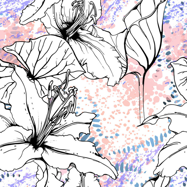Floral Black White Pattern. Modern Watercolor - Vektor, obrázek
