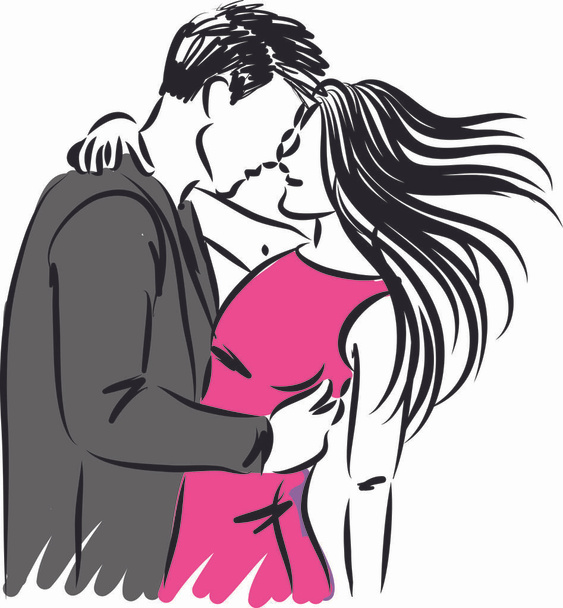 romantic couple hugging vector illustration - Vector, Image