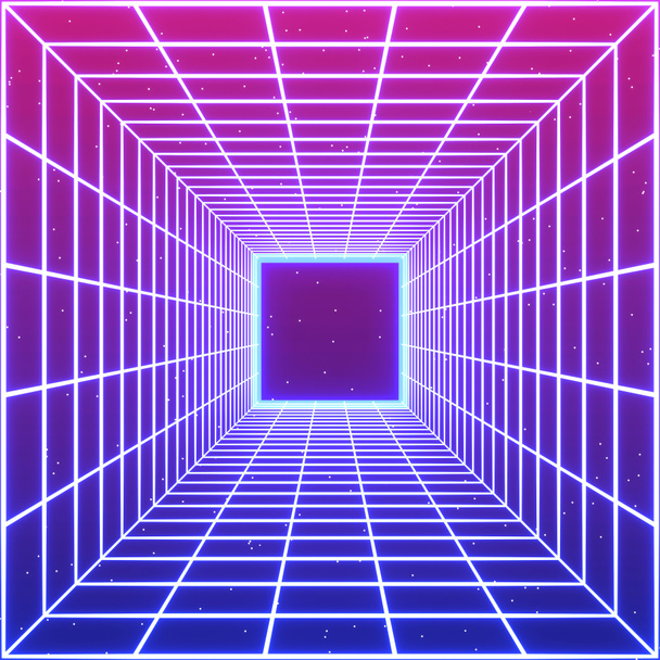 Abstrakter Hintergrund im Neon-80-Stil, lila und rosa 3D-Darstellung - Foto, Bild