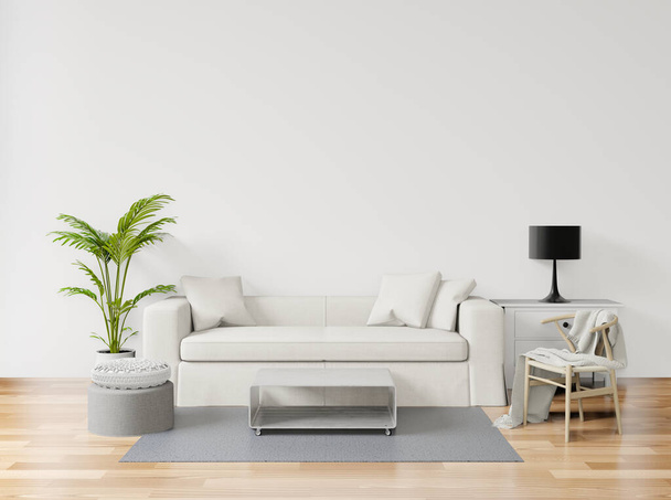 3D rendering, 3D illustration,mock up poster with vintage pastel hipster minimalism living room interior background, wooden floor - Foto, afbeelding