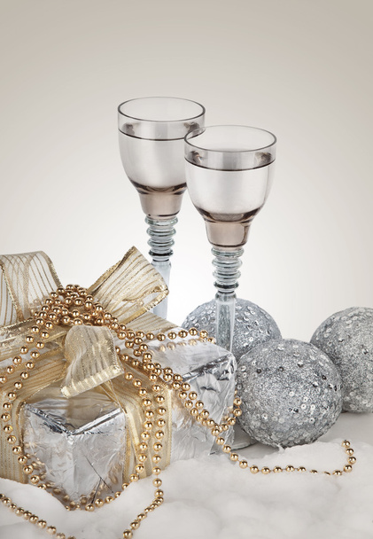 New Year Card Design with Champagne. Christmas Scene. Celebration. - Valokuva, kuva