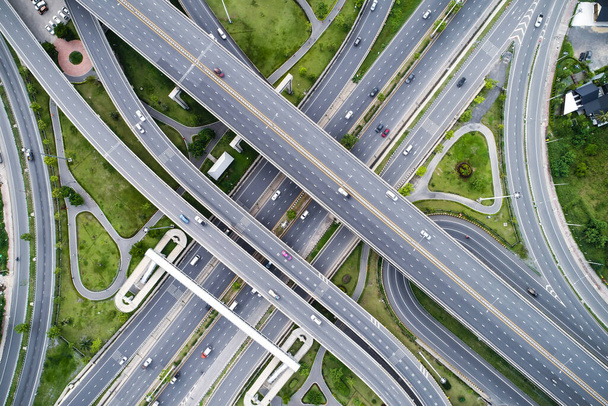 City junction traffic road green nature grass aerial view transport - Photo, Image