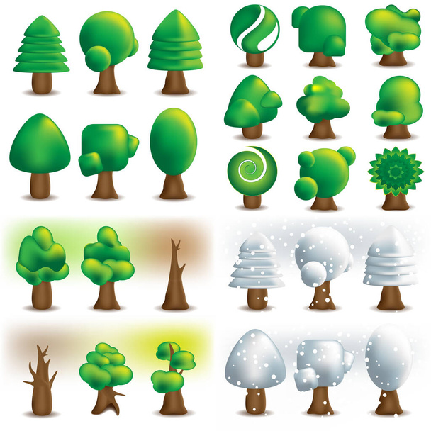 Kreslené stromy, keře, vektor - Vektor, obrázek