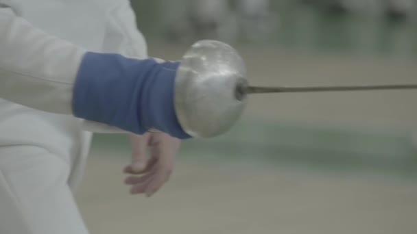 Fencing. Fencer during a duel. Slow motion. Kyiv. Ukraine - Felvétel, videó
