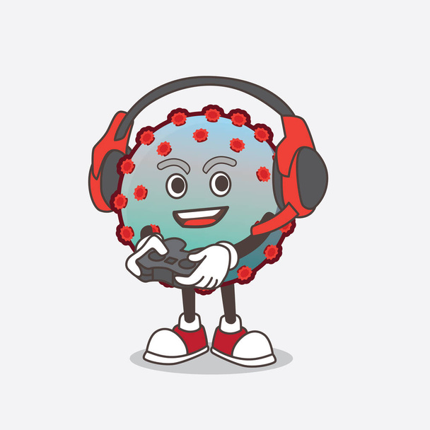 Obrázek virus karikatura maskot postava hrát hru se sluchátkem a ovladačem - Vektor, obrázek