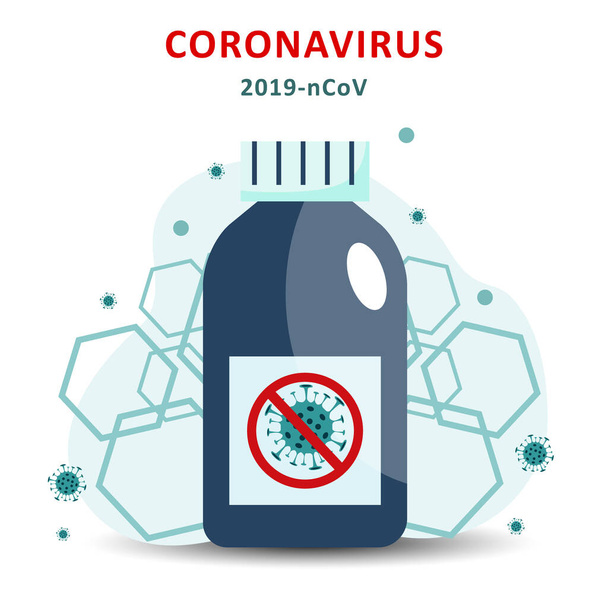 Εικονογράφηση διάνυσμα εμβόλιο coronavirus. Τέλος του νέου ιού Κορόνα. Φάρμακο εμβολίου 2019-ncov. Σύριγγα ένεσης του ιού. - Διάνυσμα, εικόνα
