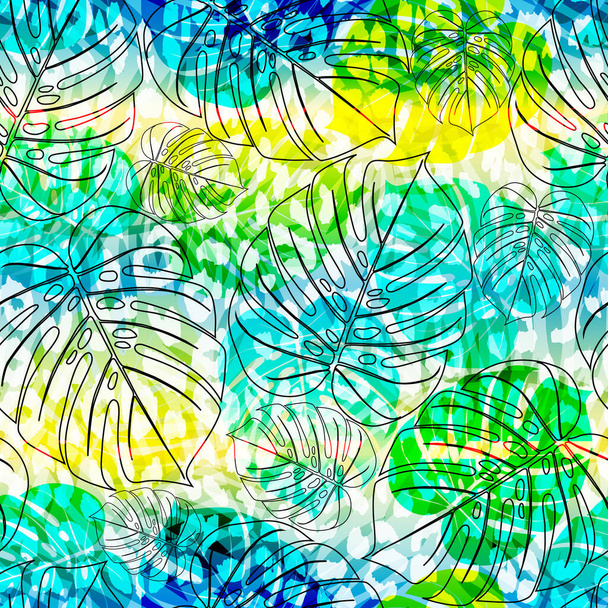 熱帯夏シームレスパターン。モンステラの葉  - ベクター画像