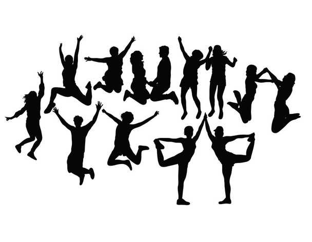 Happy Jumping People Silhouettes, art vector design - Вектор,изображение