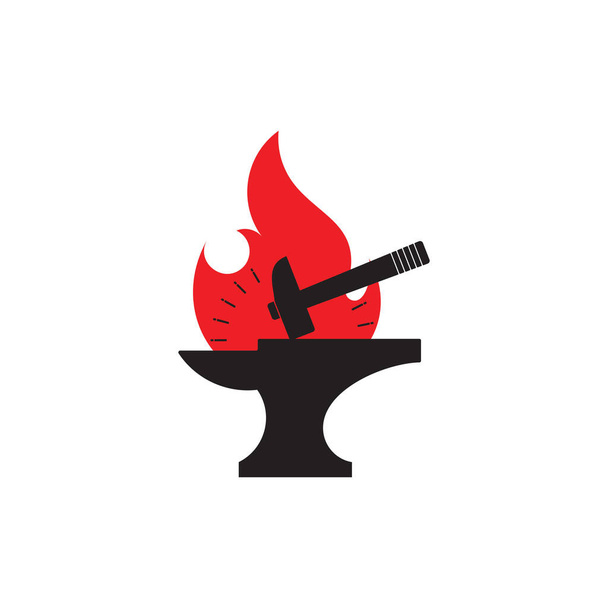 hammer silhouette flame blacksmith symbol logo vector  - Vector, Image