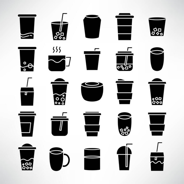 ドリンクカップと紅茶とコーヒーのアイコンセット - ベクター画像