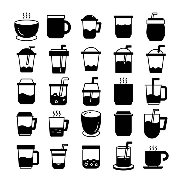 beverage cup, tea and coffee icons set - Vector, Image