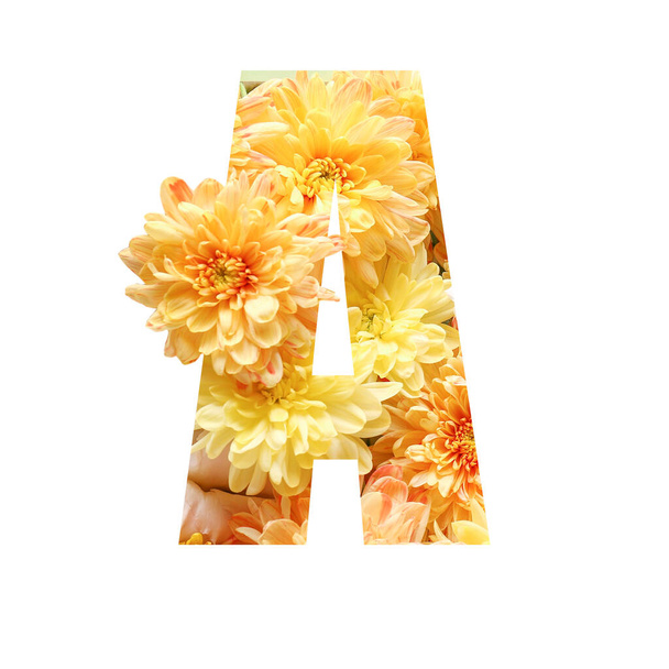 Buchstabe A aus schönen Blumen auf weißem Hintergrund - Foto, Bild