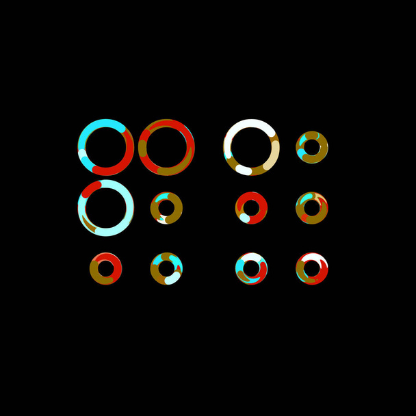 Symbol braille z mnohobarevných kruhů a pruhů. červená, hnědá, modrá, bílá   - Fotografie, Obrázek