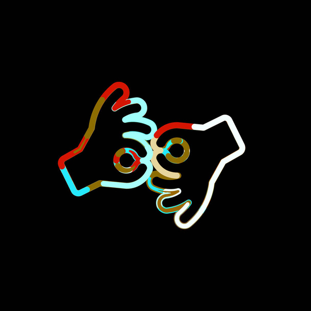 Σύμβολο Διερμηνεία νοηματική γλώσσα από πολύχρωμα κύκλους και ρίγες. Κόκκινο, καφέ, μπλε, λευκό   - Φωτογραφία, εικόνα