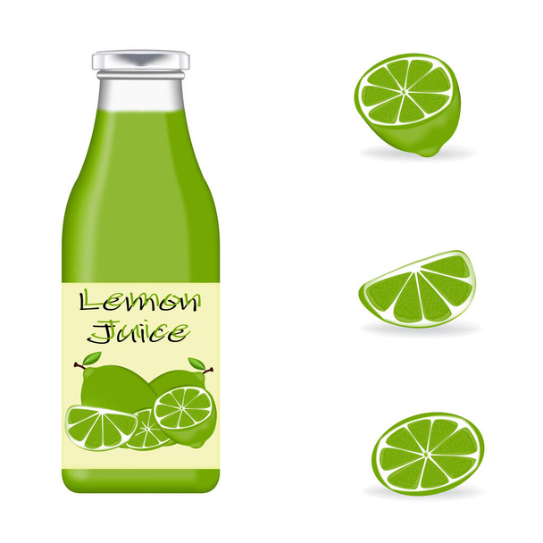 新鮮なグリーンレモンのための現実的なガラス瓶包装 - ベクター画像