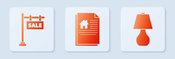 Set House contract, Hanging sign with text Sale and Table lamp. White square button. Vector - Vektor, obrázek