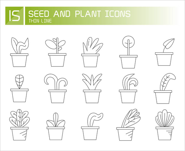 plante en pot et les icônes de semis ligne mince ensemble
 - Vecteur, image