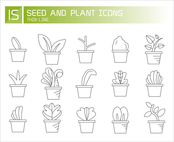 plante en pot et les icônes de semis ligne mince ensemble
 - Vecteur, image
