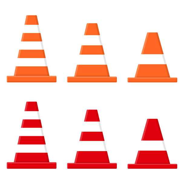 Set of traffic cones isolated on white background. Cartoon style. Vector illustration for any design. - Vector, Image