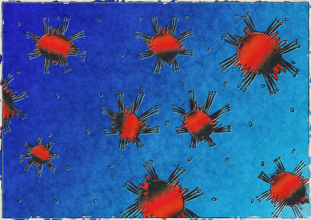顕微鏡下で中国のコロナウイルスCOVID-19 。イラスト - 写真・画像