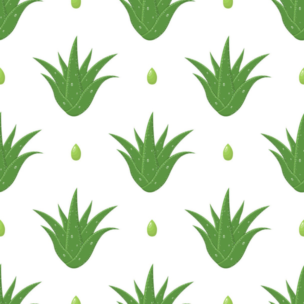 Aloe vera bitkisel kesikli kusursuz desen beyaz arka planda izole edilmiş yapraklar. Çizgi film tarzı. Herhangi bir tasarım için vektör illüstrasyonu. - Vektör, Görsel