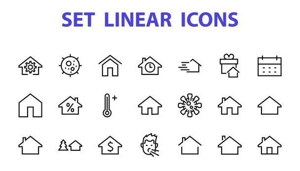 Eenvoudige set van lijn vector home iconen. Bevat huis symbolen op interesse, infuse house en meer. Bewerkbare beroerte. 480x480 pixels perfect - Vector, afbeelding