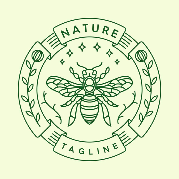 モノライン自然蜂バッジイラスト - ベクター画像