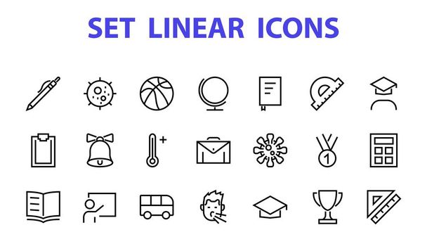 A simple set of school items. Contains icons such as student, award, geography, physical education, geometry and more. On white background. Editable stroke. 480x480 - Vector, Image