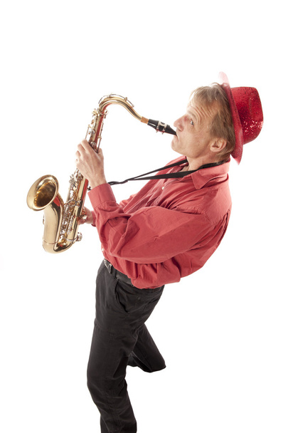 Man playing saxophone from above - Photo, Image