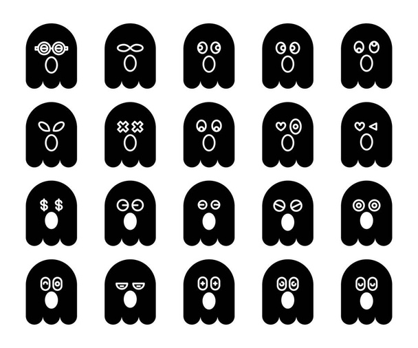 Şirin siyah hayalet emojisi, simge simgeleri ayarlandı - Vektör, Görsel