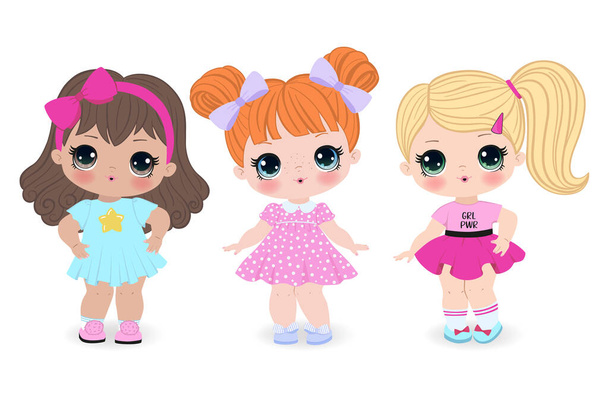 Beautiful cute little girls on the white background. Vector illustration - Vector, Image