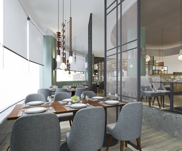 3D рендеринг чердак и роскошный отель прием и винтажный ресторан кафе лаундж
 - Фото, изображение