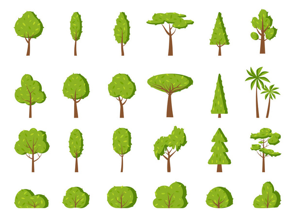 Зеленый летний лист куста плоский набор иконок
 - Вектор,изображение