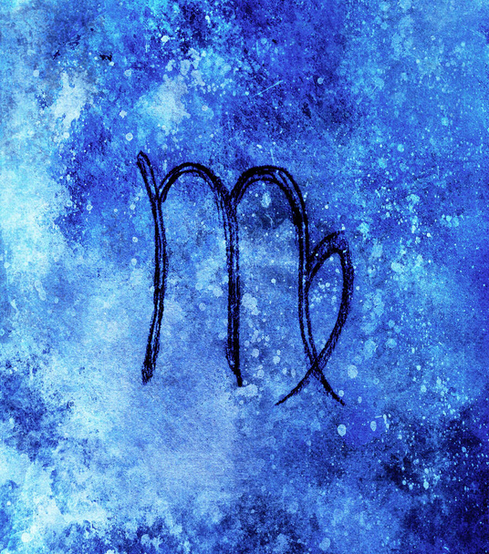 Hand getekende Horoscoop Astrologie symbolen, blauwe achtergrond - Foto, afbeelding