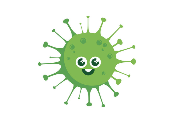 Happy green Coronavirus disease COVID-19 vector. Happy Coronavirus disease cartoon character. COVID-2019 clip art. Cute green virus vector. Smiling Germ cartoon character - Vector, Image