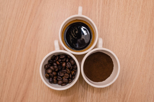 Háromféle kávé - őrölt, gabona, ital  - Fotó, kép