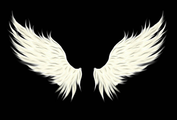 Λευκή εικόνα φτερά αγγέλου απομονωμένη σε μαύρο φλοιό  - Φωτογραφία, εικόνα