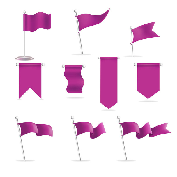 Realistic 3d Winner Concept Textile Flag Banner Set Isolated on a White Background for Presentation and Exhibition. Векторная иллюстрация флагов
 - Вектор,изображение