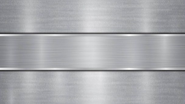Background in silver and gray colors, consisting of a shiny metallic surface and one horizontal polished plate located centrally, with a metal texture, glares and burnished edges - Vector, Image